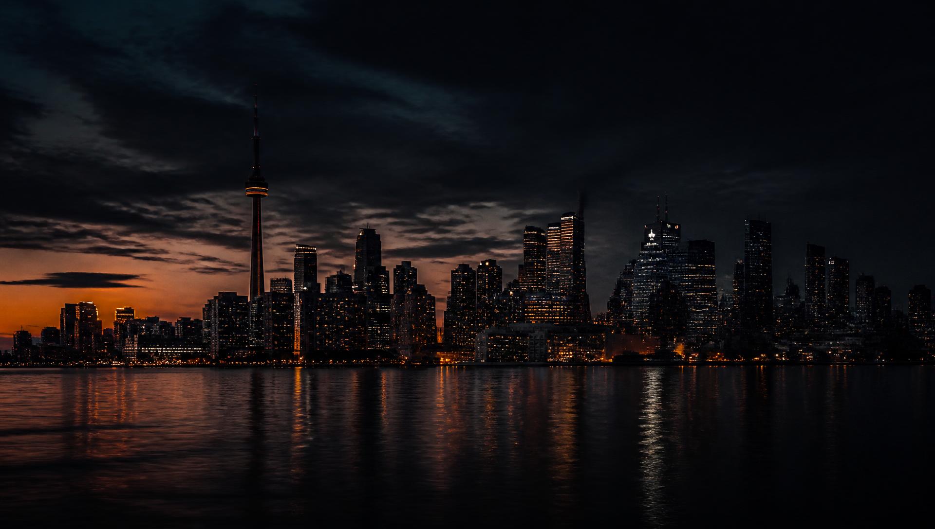 City skyline at dusk